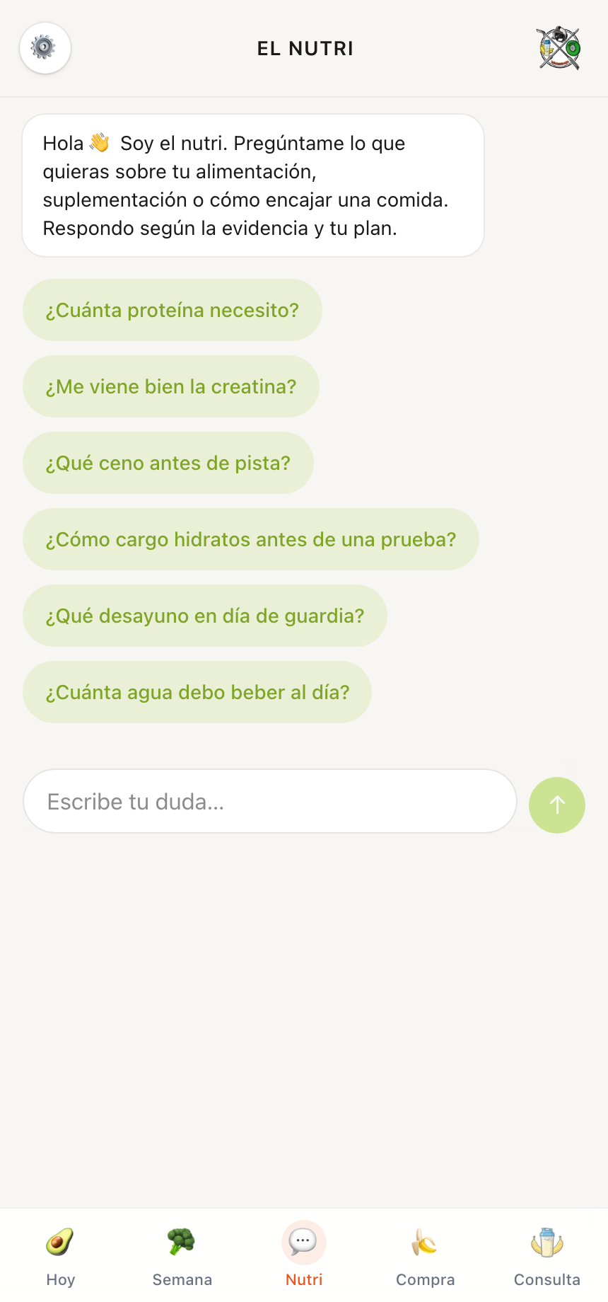 Chat con el nutri con IA en la app
